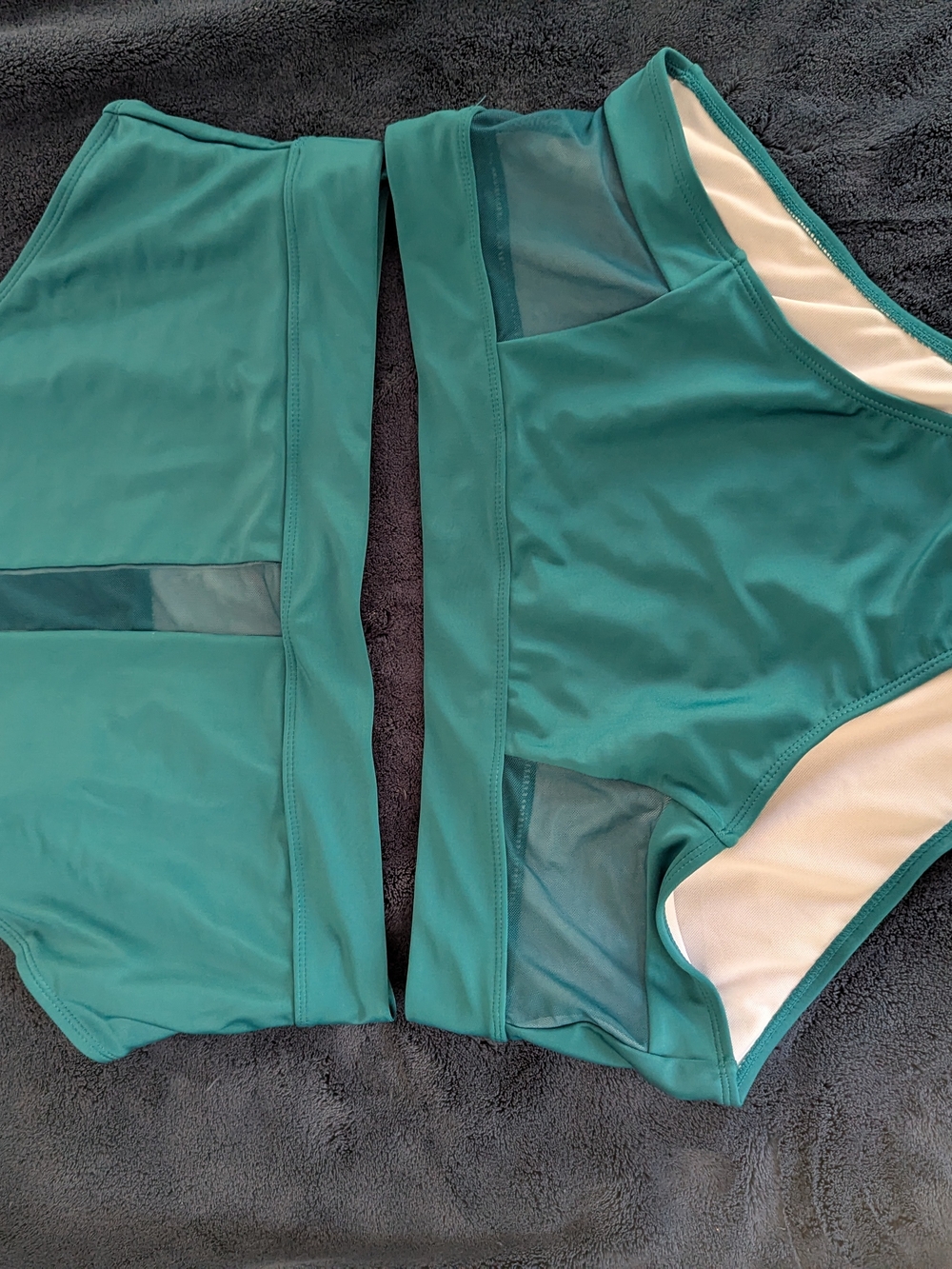 Dark Teal Two-Piece Swim Set with Mesh Insets